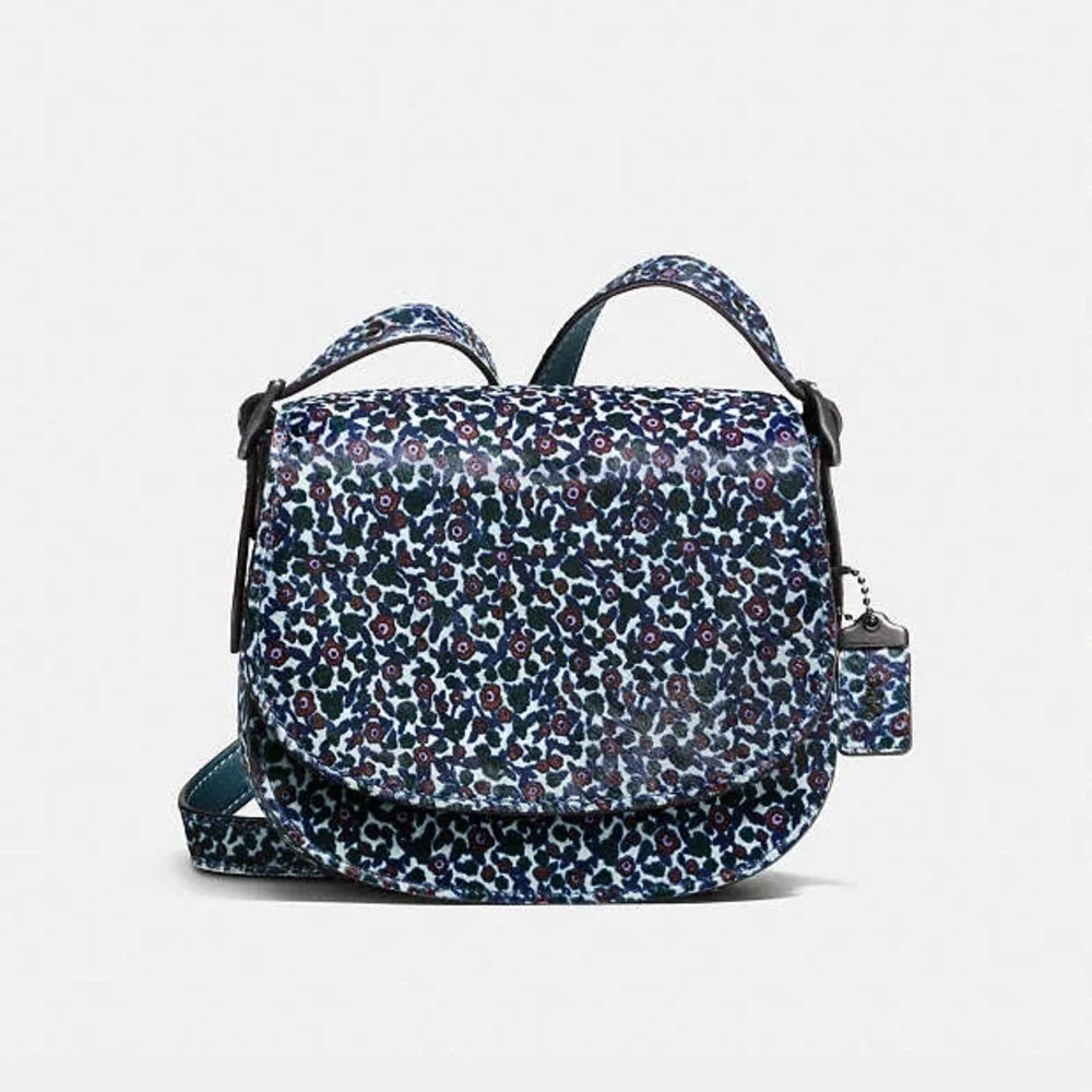 Coach Saddle 23 Blue and Pink floral calf hair crossbody Bag Rare NWT